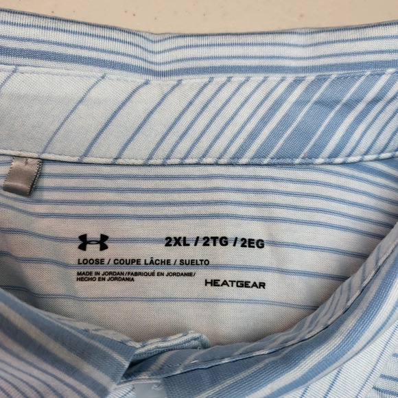 UNDER ARMOUR Blue Striped 3 Button Golf Polo Shirt Sz 2XL - Picture 11 of 11